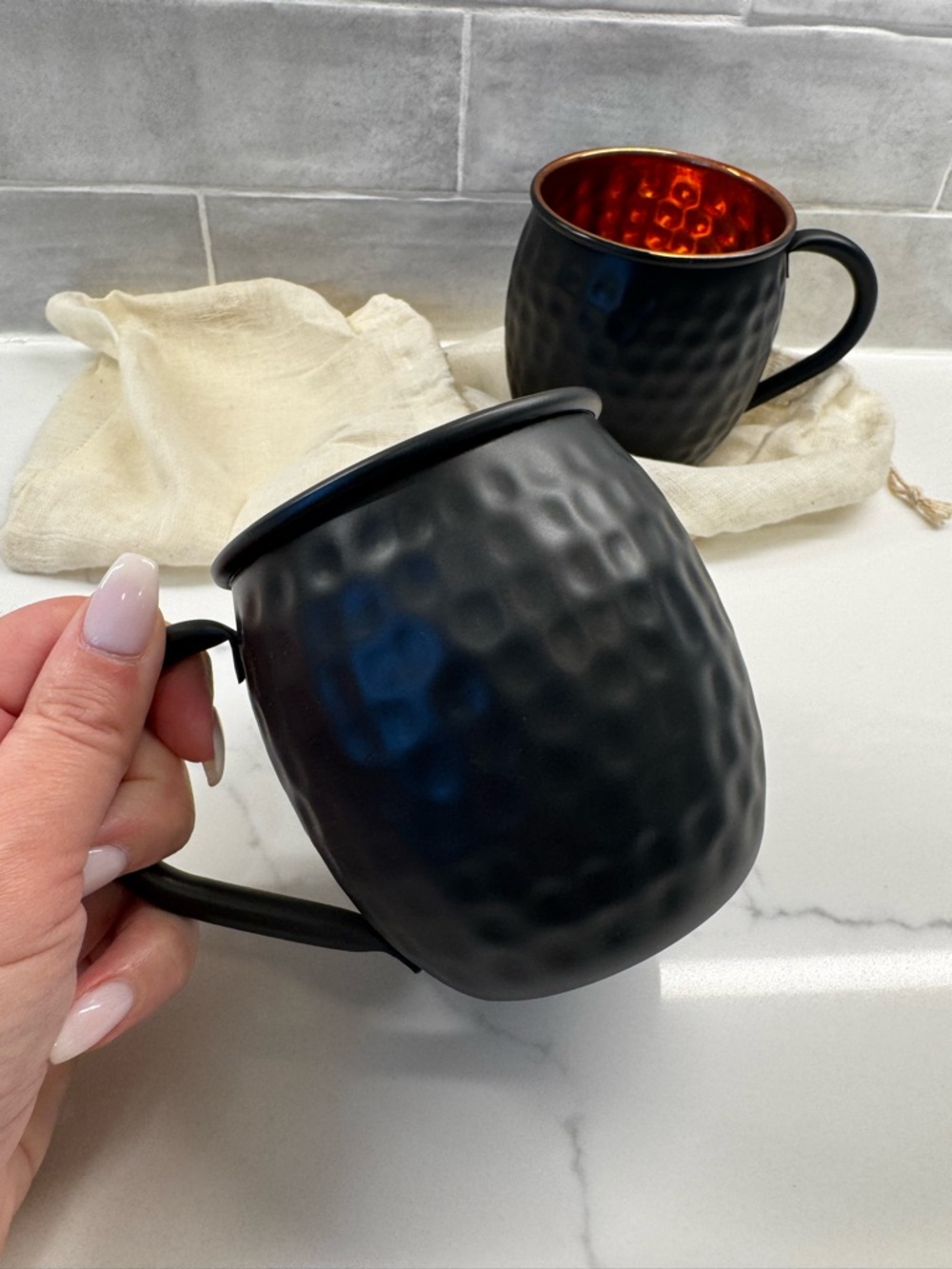 Set of 2 Hammered Matte Black & Copper Moscow Mule Mugs - Picture 2 of 3